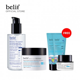 [SET 4] Numero 10 Essence 75ml & Smart Cleansing Oil Balm 100ml FREE Aqua Bomb Cream 10ml + Jelly Cleanser 50ml x 2