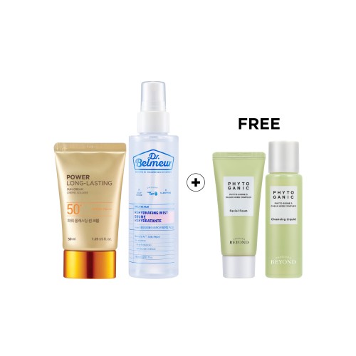 Power Long-Lasting Sun Cream SPF 50+ PA+++ + Dr. Belmeur Daily Repair Rehydrating Mist FREE Phytoganic Facial Foam + Cleansing Liquid