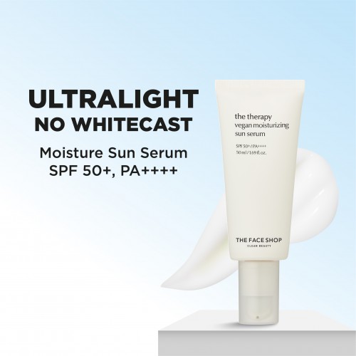 The Therapy Vegan Moisturizing Sun Serum SPF50+ PA++++ 50ml - Skin Care Sunscreen, No Whitecast weightless